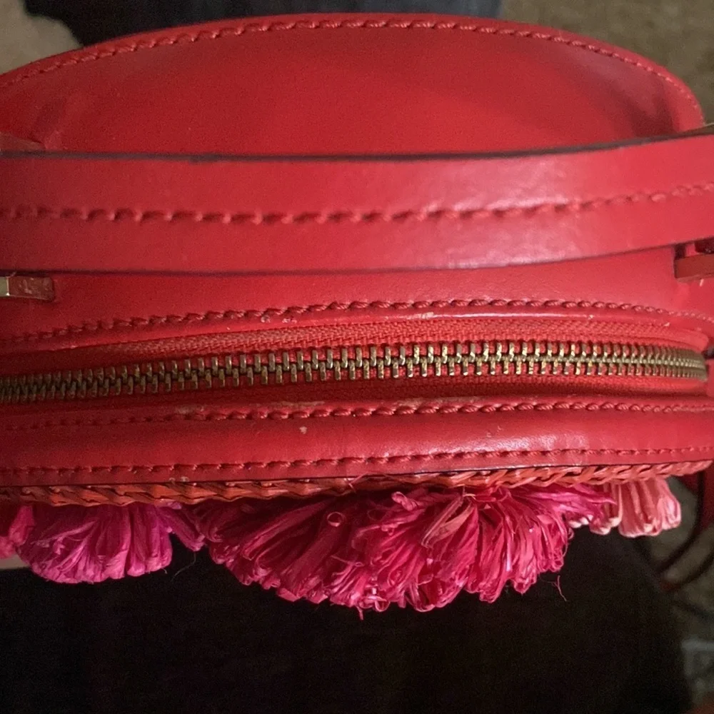 Rare Kate Spade leather handbag, w/ detachable strap, red, pink, hot pink